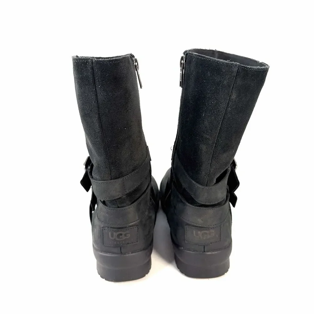 UGG Lorna Black Nubuck Leather Zip Mid Calf Boots Size 7.5 Style 1095155
